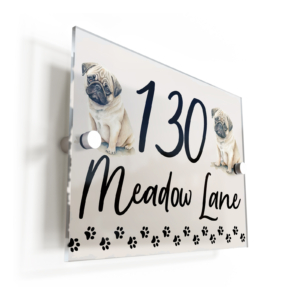 Dog Pug Watercolour Acrylic House Sign/Plaque - Personalised