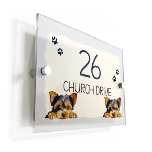 Yorkshire Terrier Dog Puppy Cream Acrylic House Sign/Plaque - Personalised