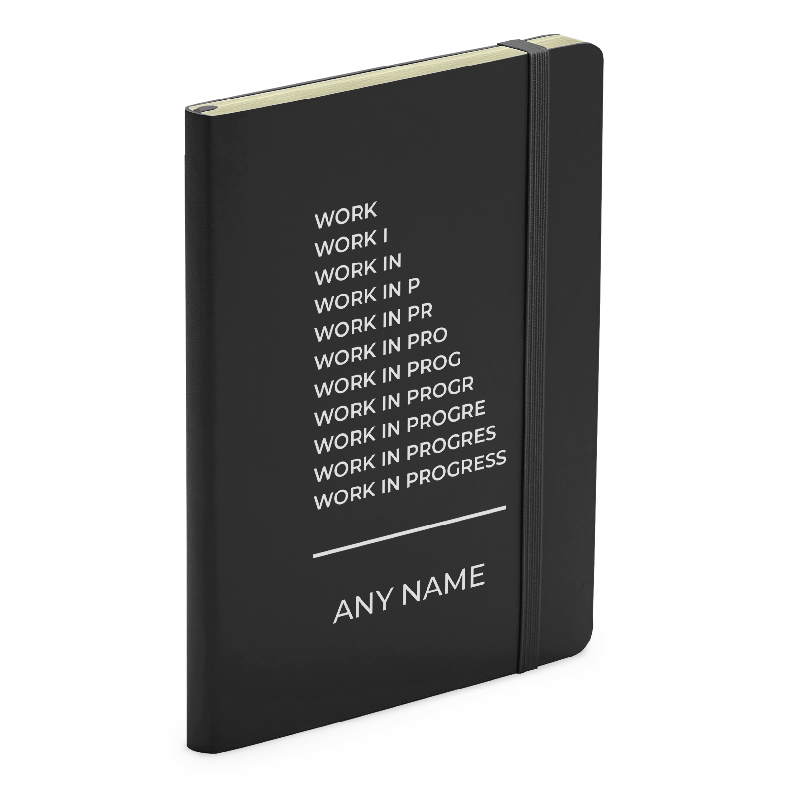 Personalised Work In Progress - Soft Touch Black Notebook For Friend Or Colleague