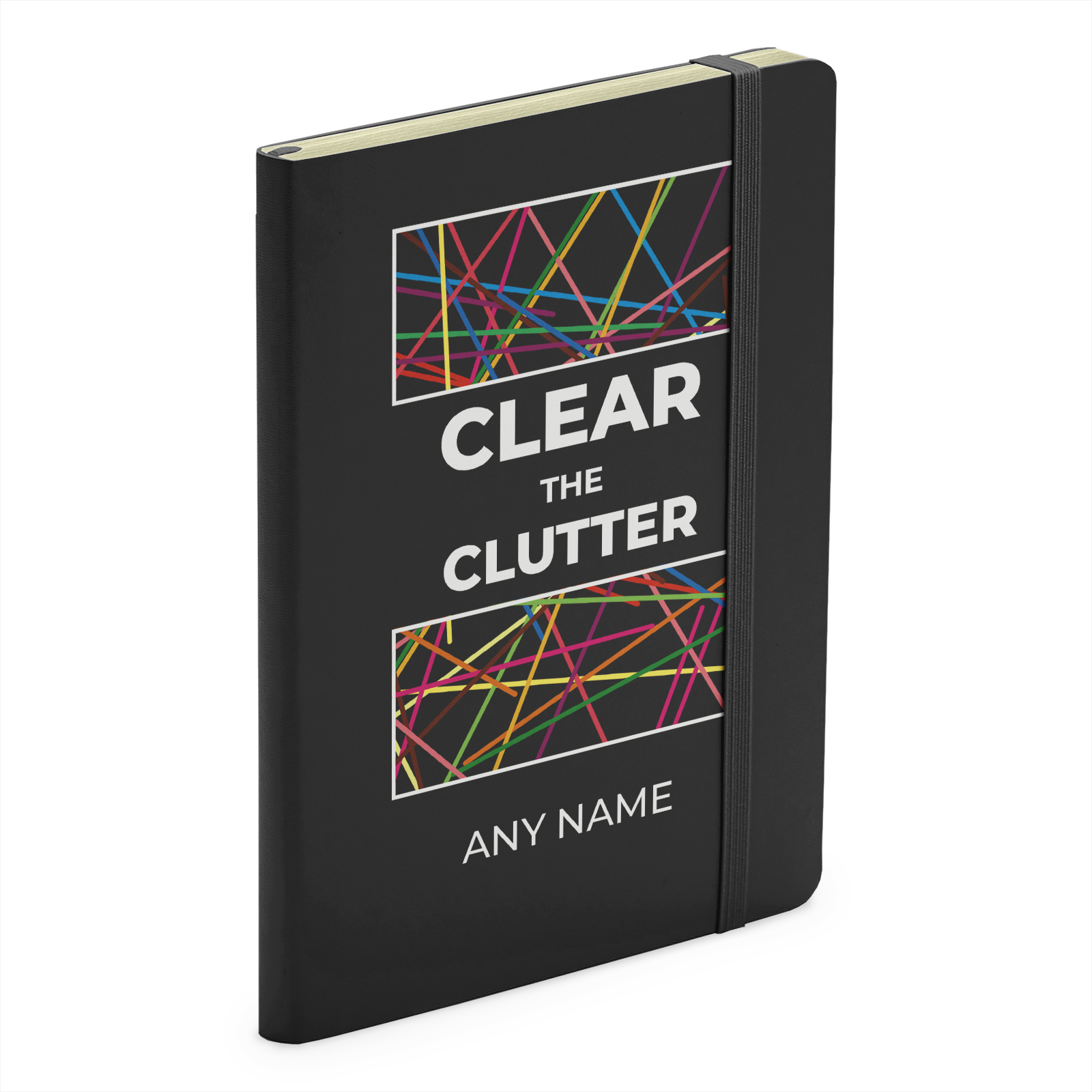 Personalised Clear The Clutter - Soft Touch Black Notebook