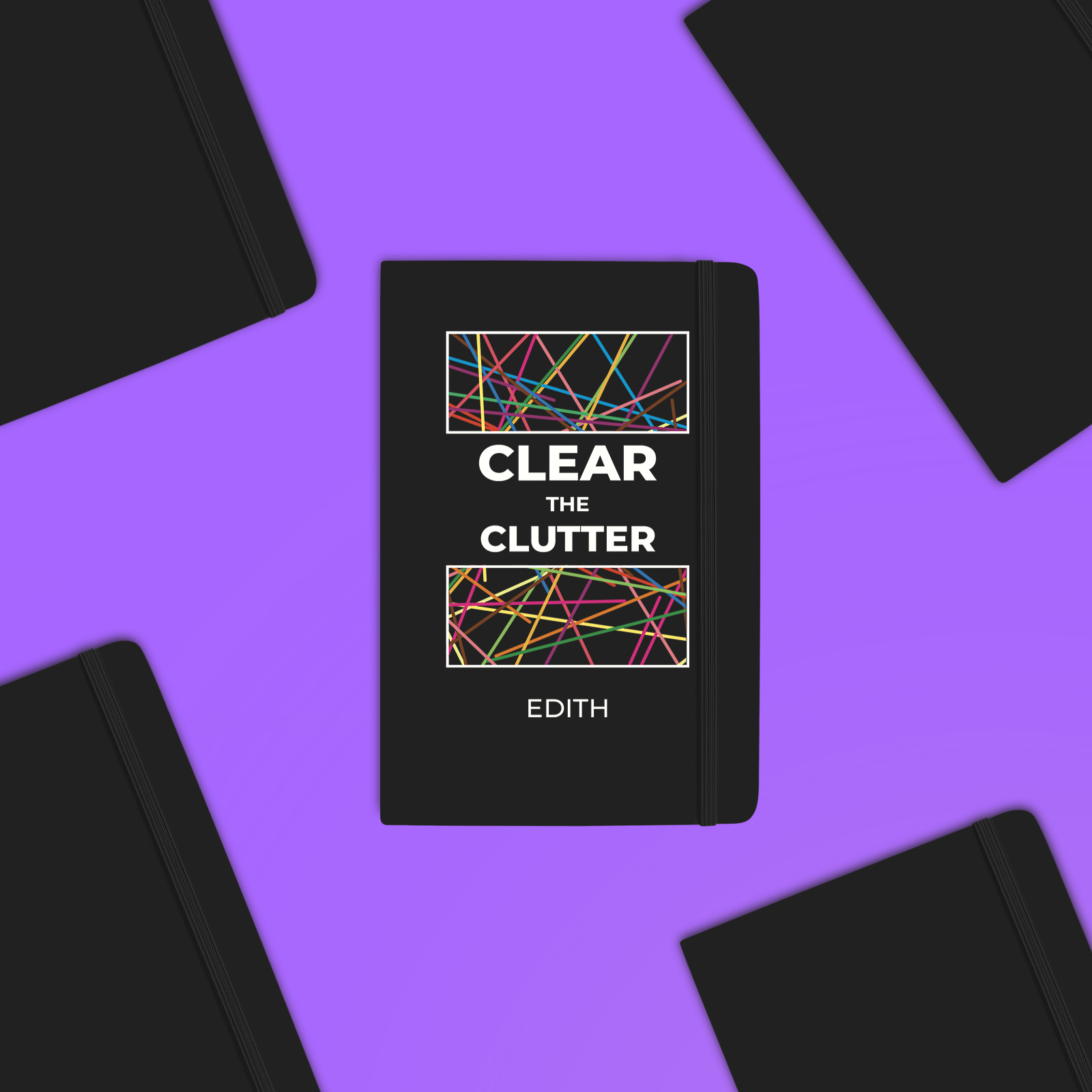 Personalised Clear The Clutter - Soft Touch Black Notebook