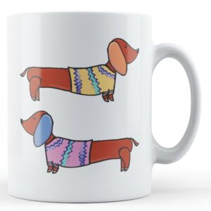 Sausage dogs in jumpers gift mug